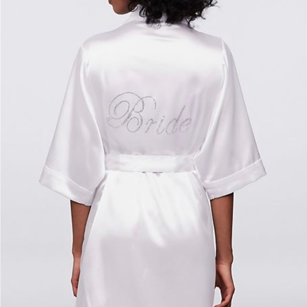 David’s Bridal Double Rhinestone Bride Satin Robe - Picture 2 of 10